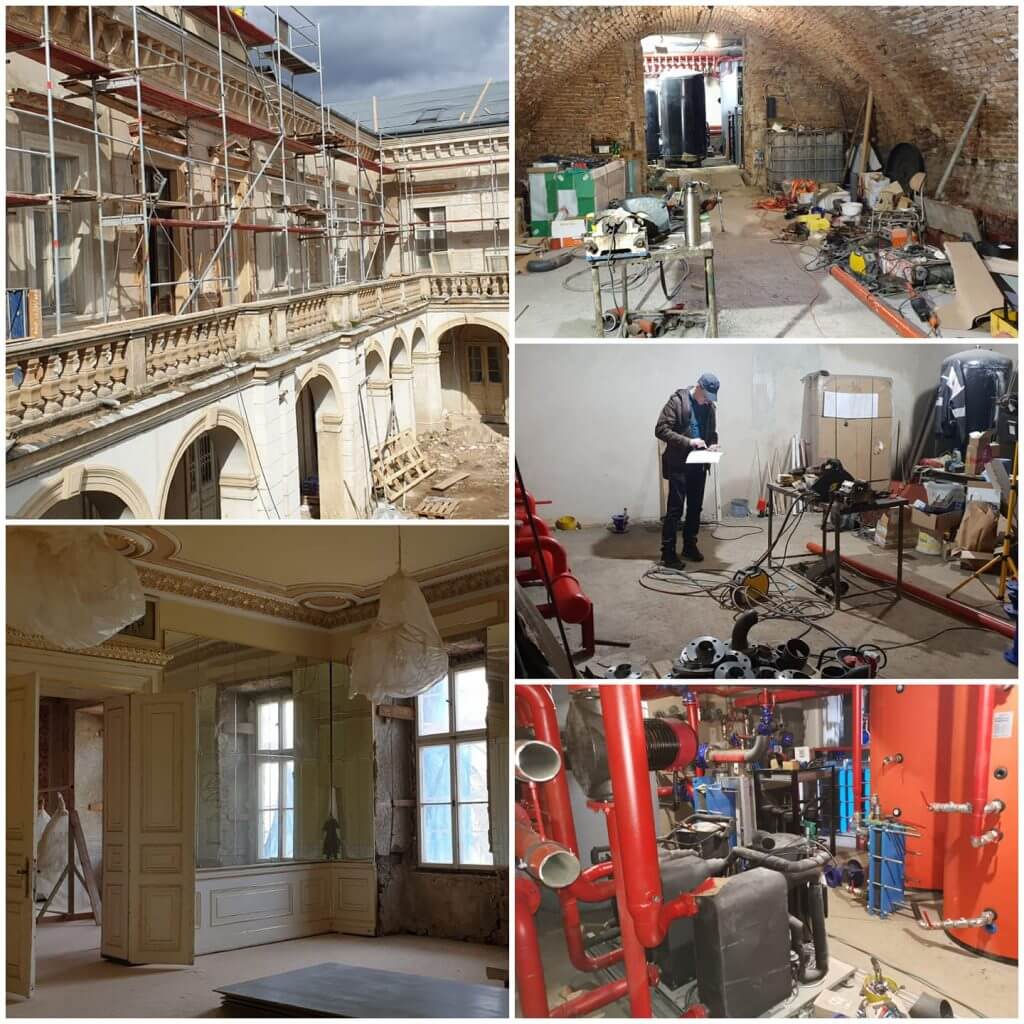 Montáž fotografií z prebiehajúcej inštalácie v kaštieli